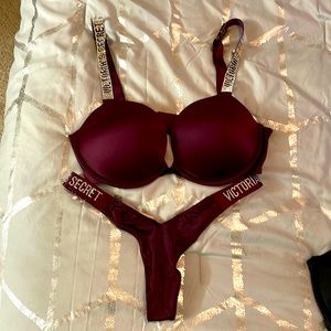 Victoria Secret Very Sexy push bra and thong set with rhinestones.